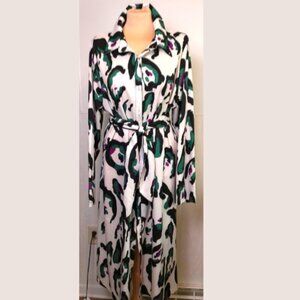 Summer Maxi Dress 2XL long sleeve button-down shirtdress with belt abstract